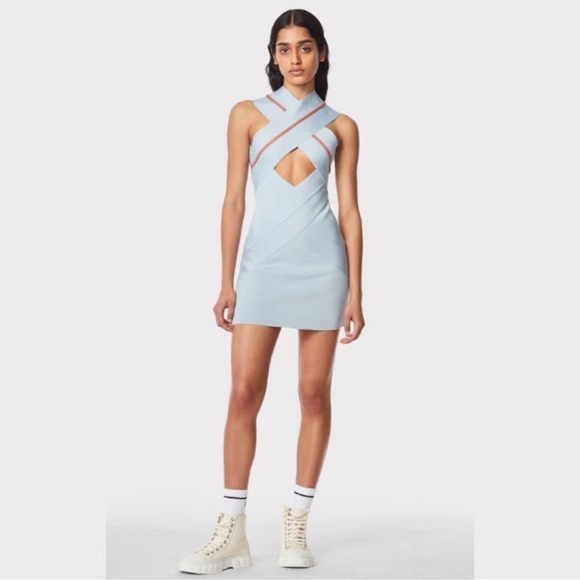 Herve Leger Crossover Bodycon Dress Steel Blue Size: S NWT - Picture 6 of 8
